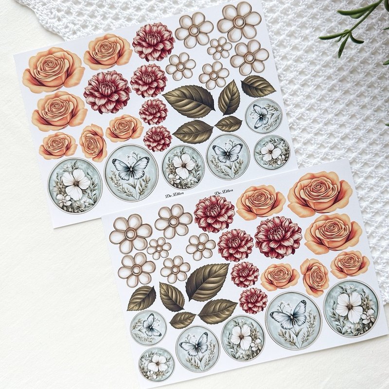 A535 - Vintage flower journal - 貼紙 - 紙 