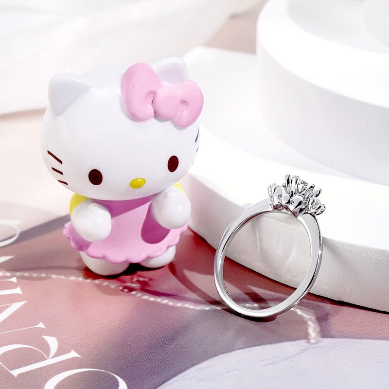 Hello Kitty 50th Series-Hello Kitty Moissanite Single Stone Sterling Silver Ring - แหวนทั่วไป - เงินแท้ ขาว