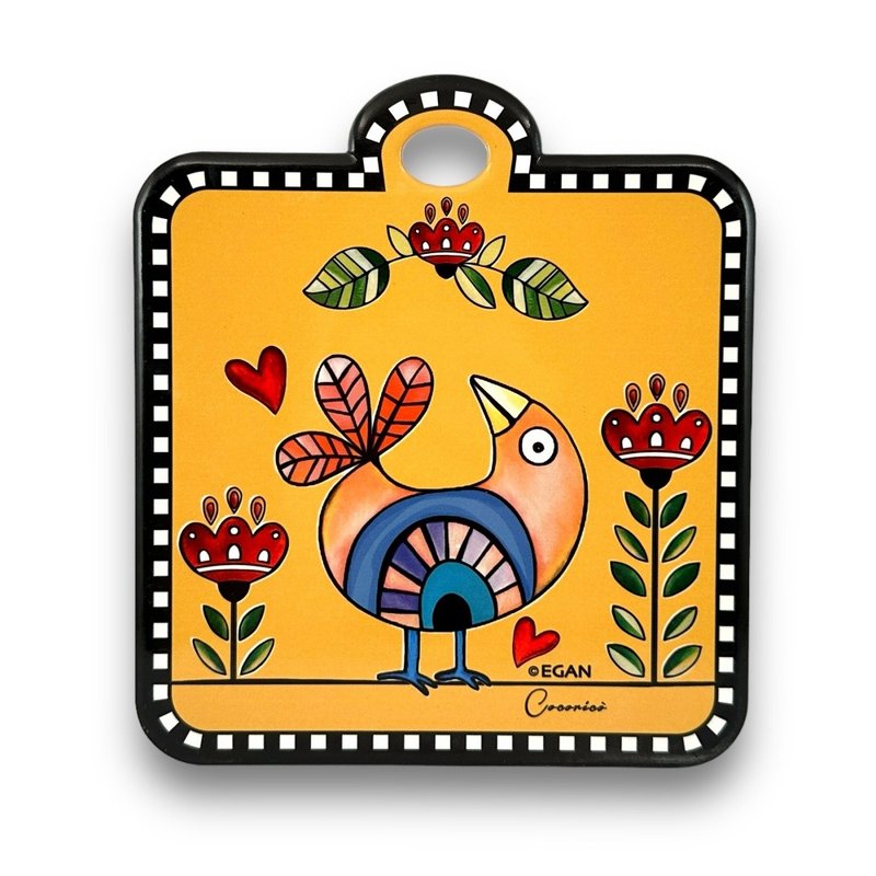 Italian EGAN- Illustration Cuckoo Bird Series 18CM Insulated Mat Breadboard Yellow - จานและถาด - เครื่องลายคราม สีเหลือง