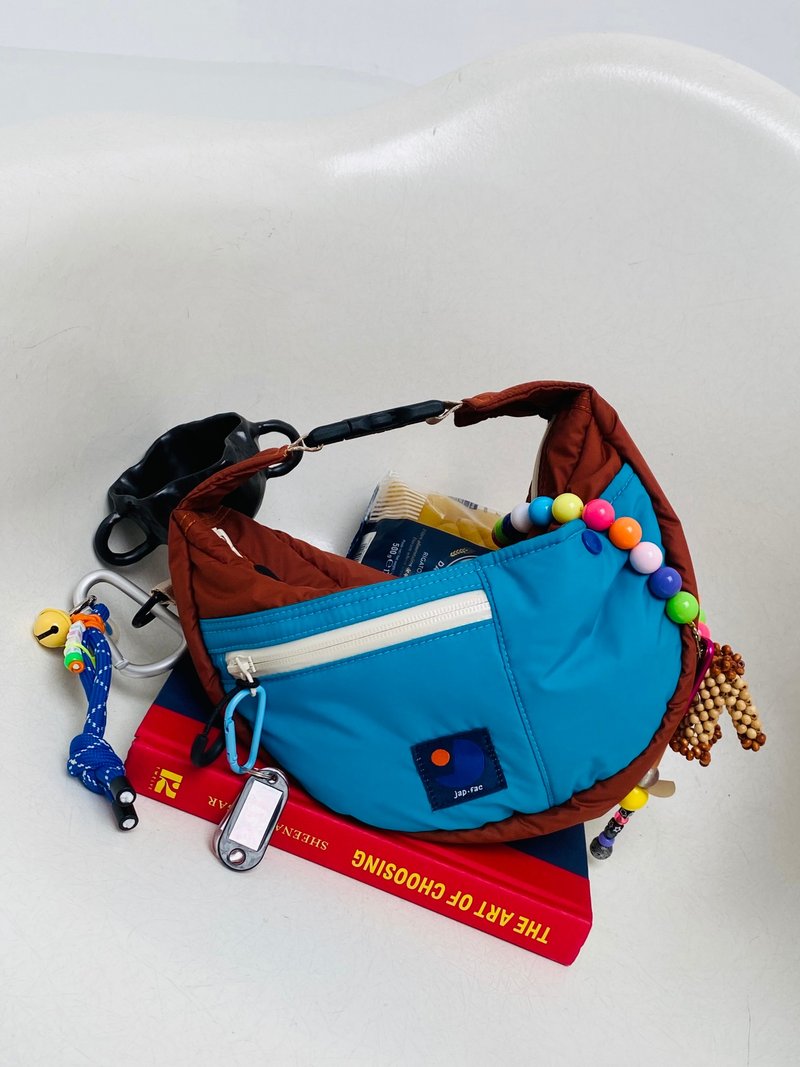 HALF MOON RECYCLED BAG : Brown Blue - Handbags & Totes - Nylon Multicolor