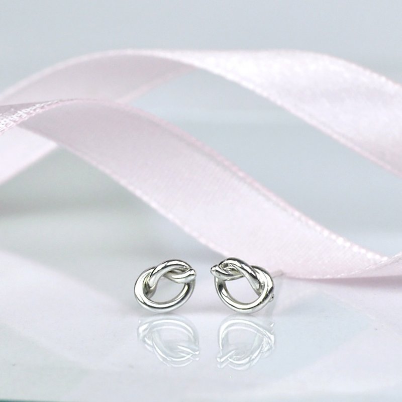 Tiny Love Knot Stud Earrings / Heart Knot / Sterling Silver - Earrings & Clip-ons - Sterling Silver Silver