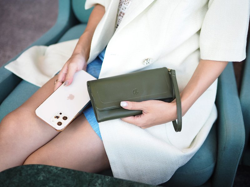 Mousse wallet (Moss Green) : Long wallet, soft leather wallet, Green - 銀包 - 真皮 