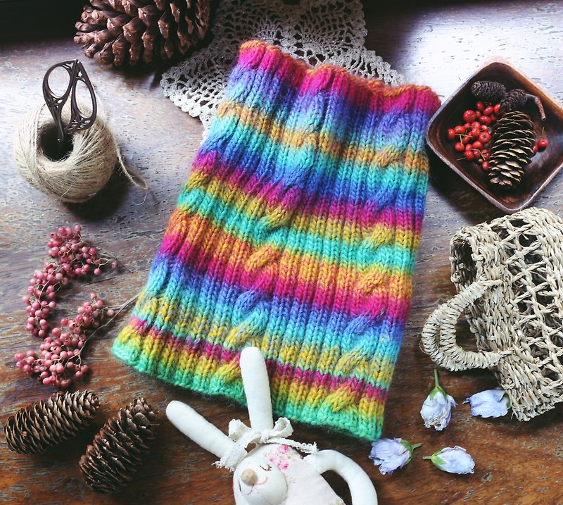 Handmade Handmade - Rainbow Twist - Wool Knit Bib / Neck [Spot] - Knit Scarves & Wraps - Wool Multicolor