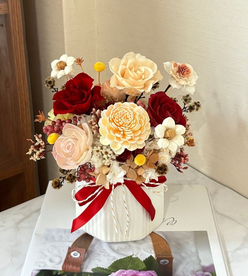 癒心花藝| 紅日初升永生盆花 開幕花禮/升遷花禮/入厝花禮 - 乾燥花/永生花 - 植物．花 