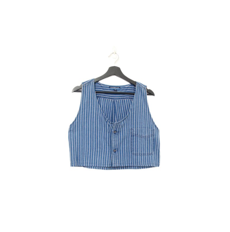 Back to Green-再製水洗丹寧條紋背心 海軍藍 tt-18 vintage vest - 背心/無袖上衣 - 棉．麻 
