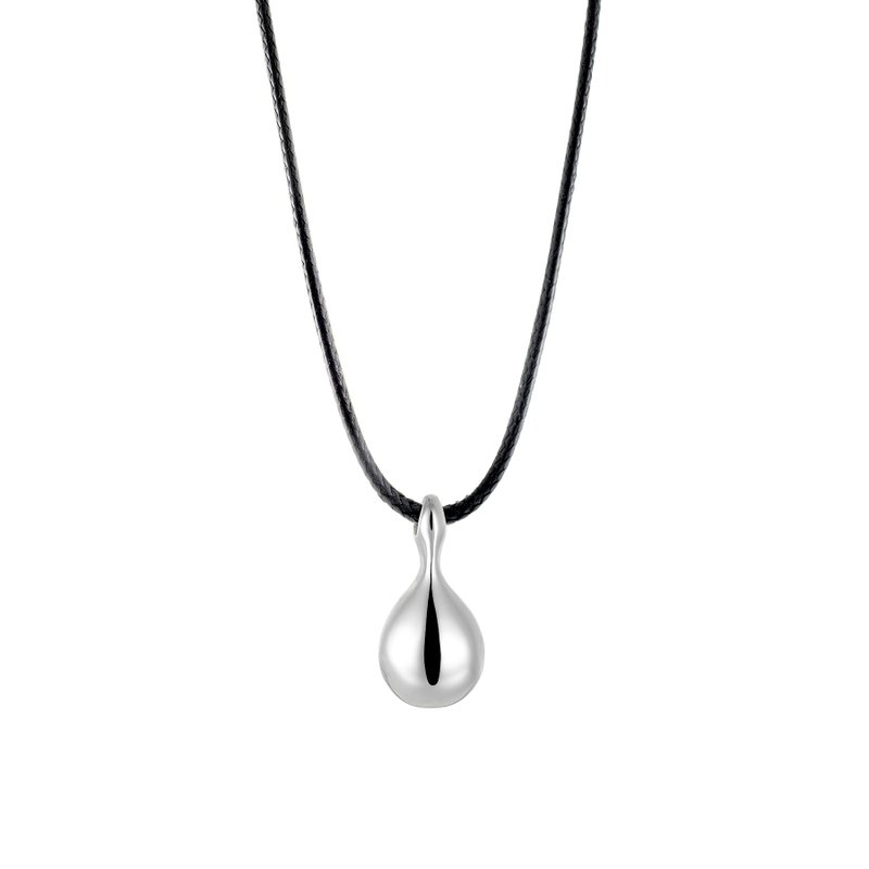 Dewdrop Necklace 露珠純銀項鍊 (配黑繩) 水滴造型純銀墜子設計 - 項鍊 - 純銀 銀色