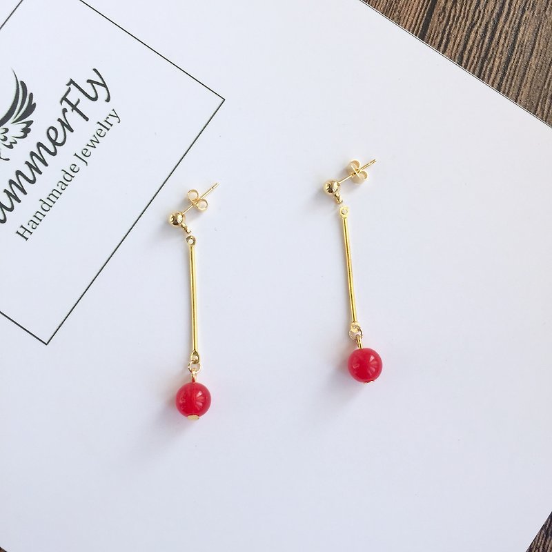 [2 price! ] ❤️14k gilded copper! ❤️ ❤️ simple wild holiday specials! ❤️0.8cm ball earrings earrings long paragraph without pierced ear hook ear wire birthday gift exchange - ต่างหู - แก้ว สีแดง