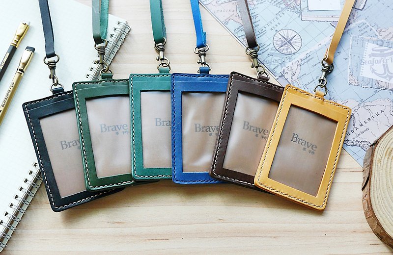 European cowhide document holder identification card vertical and horizontal with lanyard Free lettering and packaging - ID & Badge Holders - Genuine Leather Multicolor