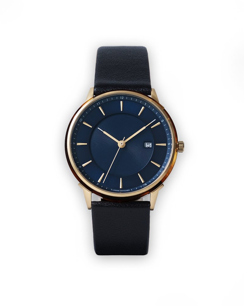 BÖRJA LW-018 金殼深海藍色面黑色皮錶帶 - 男裝錶/中性錶 - 其他金屬 金色