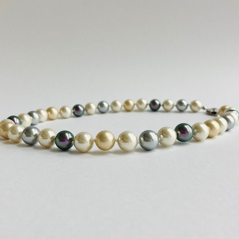 Glass mix pearl all knot necklace/10mm approx. 43cm/Tahiti color mix/made in Japan - สร้อยคอ - แก้ว หลากหลายสี