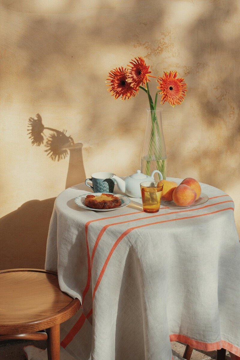 USVA linen thin blanket/tablecloth (warm orange) - ผ้ารองโต๊ะ/ของตกแต่ง - ผ้าฝ้าย/ผ้าลินิน สีส้ม