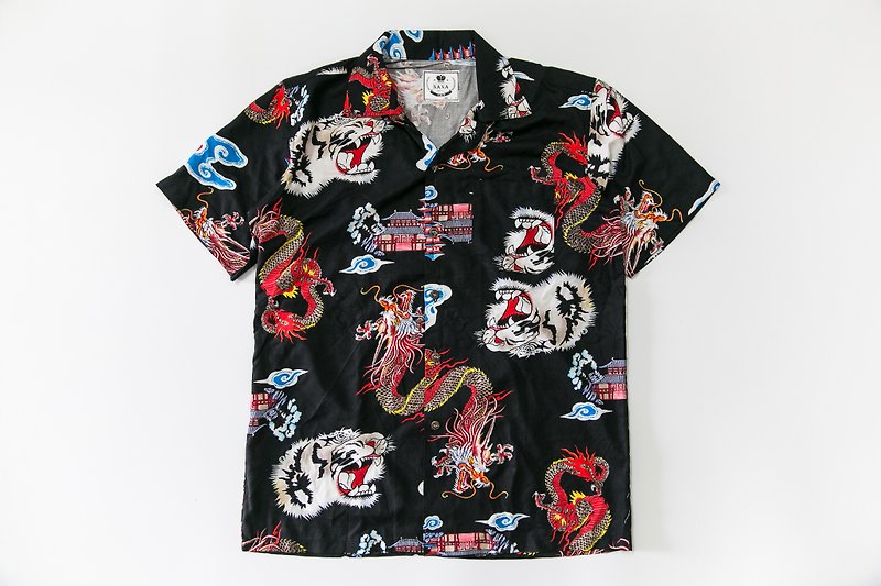 Japanese style wind shirt white tiger red dragon handle black vintage vintage - Men's Shirts - Silk 