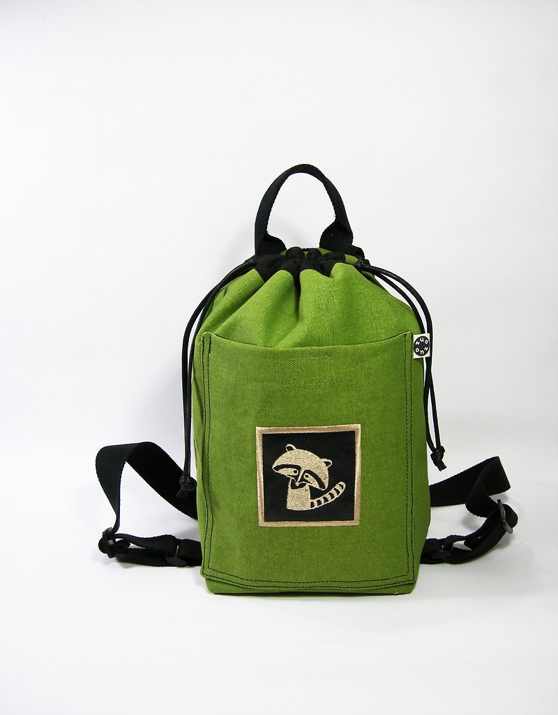 Square beam rear backpack (thick canvas) __made as zuo zuo hand made backpack - Drawstring Bags - Cotton & Hemp Green
