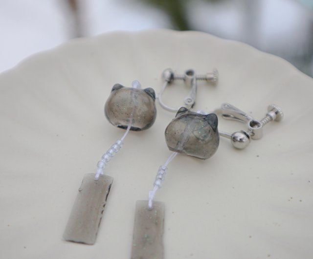 SALE✩.*˚猫乗り風鈴 和風 ヨーヨー ピアス イヤリング ピンク