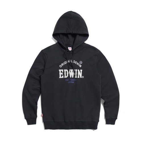 EDWIN 臺灣總代理 EDWIN 大英文字徽章長袖連帽T恤-男款 (黑色) #上衣