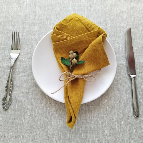 Linen napkins blue set of 2, 4, 6, 8, Organic yellow kitchen napkins cloth  40 cm - Shop Daloni Place Mats & Dining Décor - Pinkoi