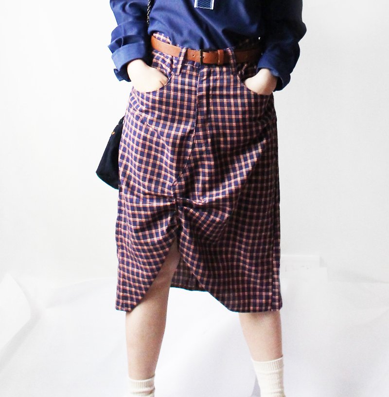 4.5studio- [R;] Restyle-A-levis' plaid skirt - Skirts - Other Materials Blue