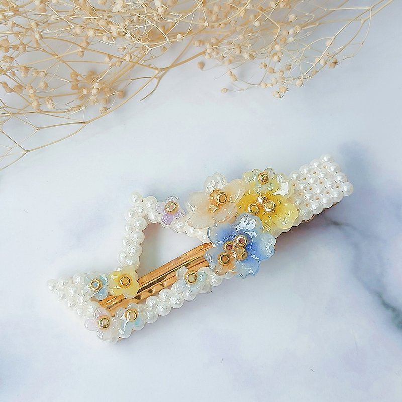 Yellow and blue dream series princess style cherry blossom crown shape pearl hairpin fashion hairpin - Hair Accessories - Pearl Yellow