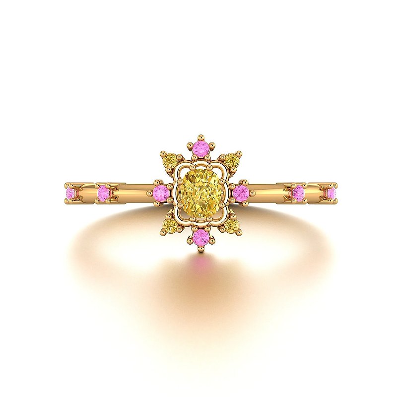 【PurpleMay Jewellery】18K金黃鑽花卉設計復古款戒指 - R059 - 戒指 - 鑽石 黃色