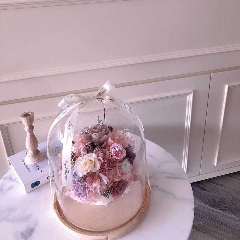 逗留-藏心 粉紫色永生花 不凋花玻璃盅罩 開幕禮 升遷禮 紀念禮物 - 乾燥花/永生花 - 植物．花 多色