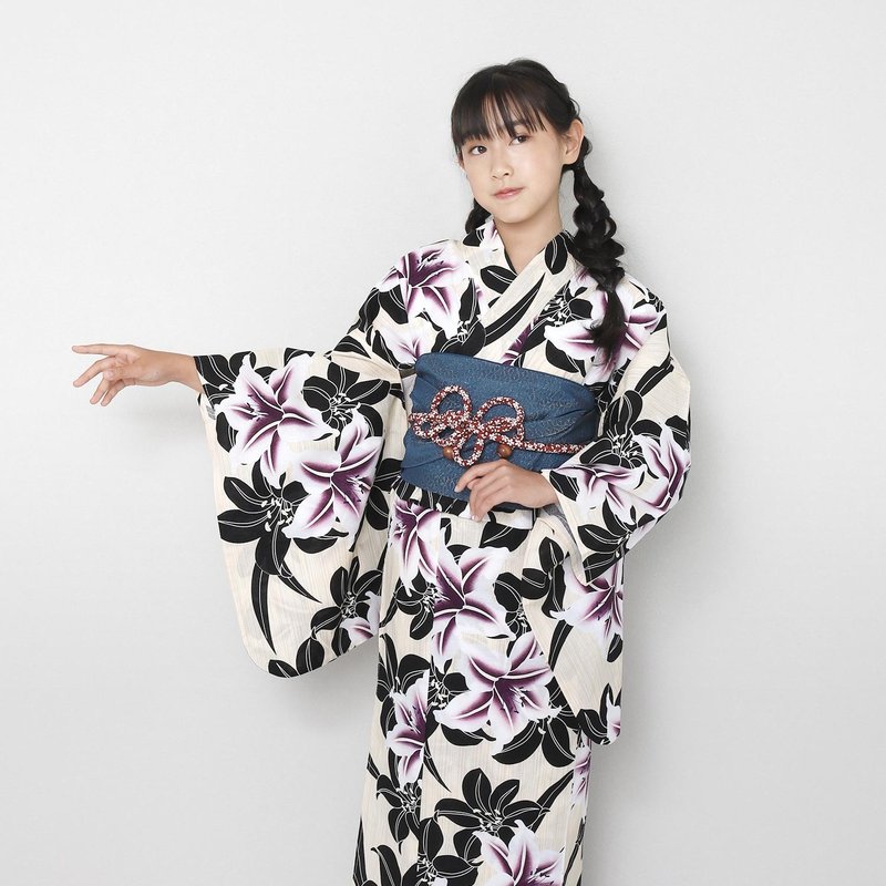 浴衣 腰封 2件組 兒童 130/140 x23-7 - 男/女童長褲/短褲 - 棉．麻 紫色