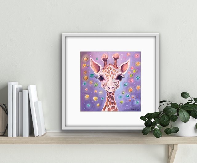 きりんオリジナル絵画 きりんオリジナル絵画 黒で描いた植物とキリン