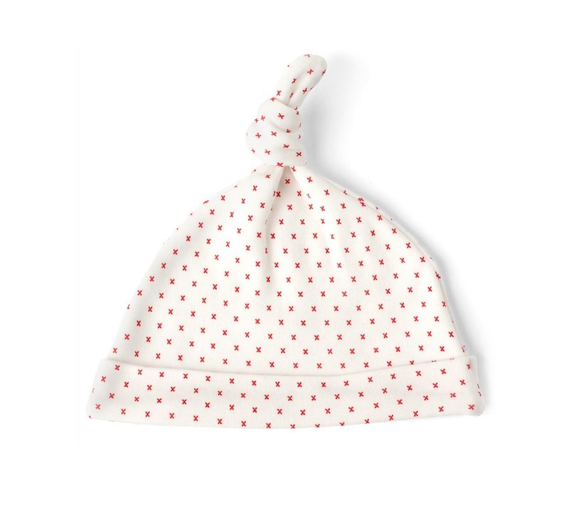 Red Kisses Knot Hat  100% Organic Cotton for baby - ผ้ากันเปื้อน - ผ้าฝ้าย/ผ้าลินิน ขาว