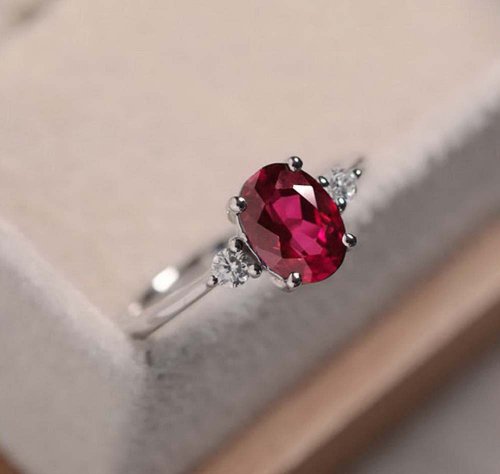 【クリスマスプレゼントに！】ルビーシルバーリング シルバーリング、レッドルビー宝石、9 x 7 mm、結婚指輪または