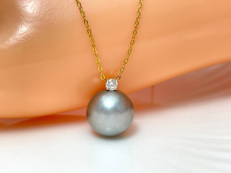 Princess Diana's Natural Seawater Pearl Tahitian Platinum Gray 18K Gold Pendant Free Necklace - Necklaces - Pearl Silver