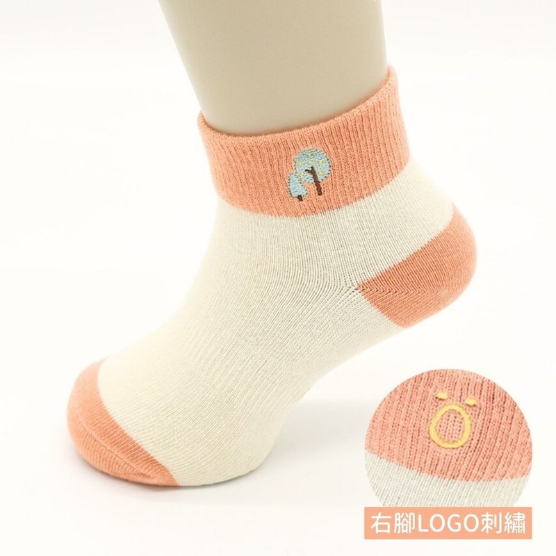 刺繡寬口短襪-小樹 - 襪子 - 棉．麻 橘色