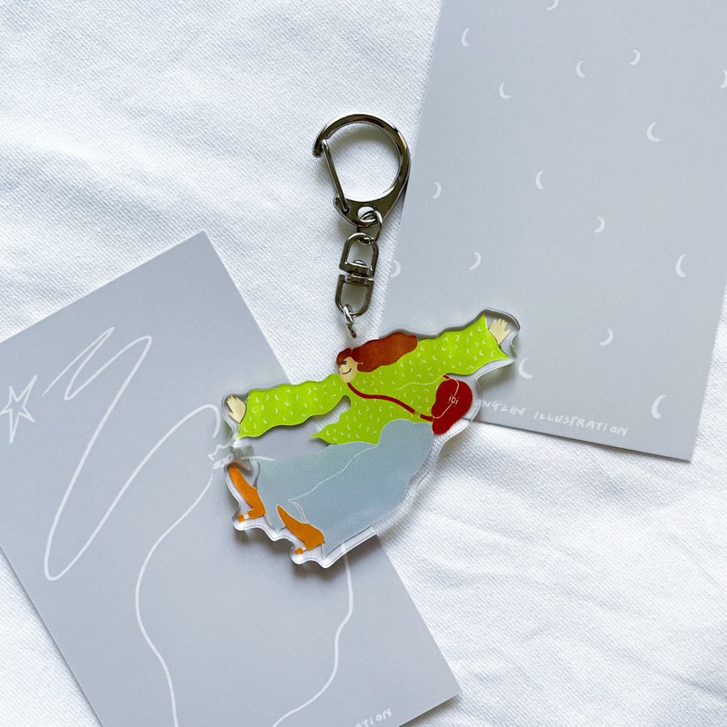 Be soft ʘ Stay calm - illustration key ring - ที่ห้อยกุญแจ - วัสดุอื่นๆ สีเขียว