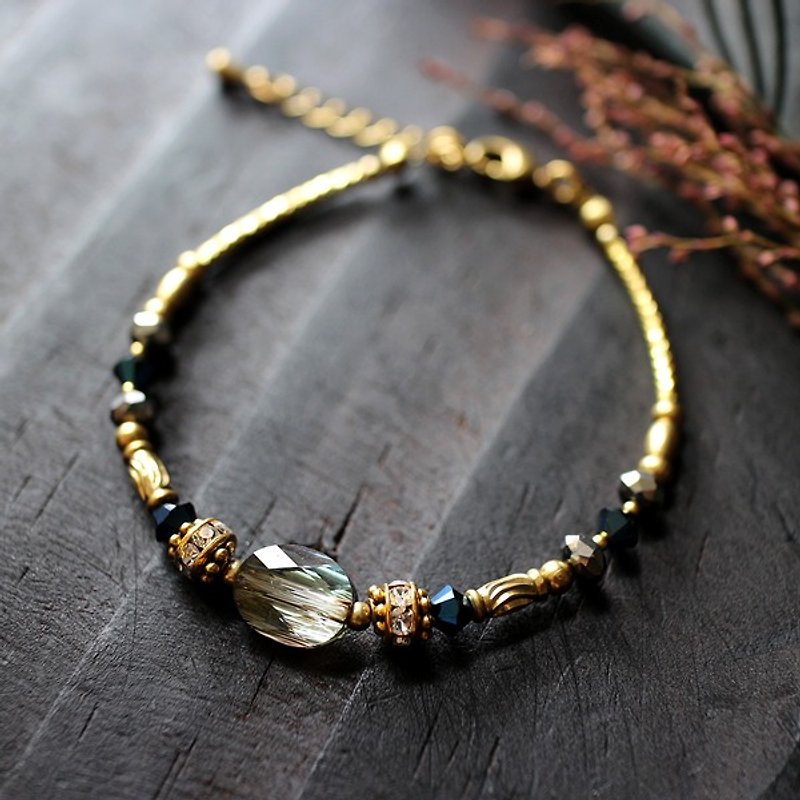 EF Crystal NO.4 Bronze Phantom Corrugated Crystal Brass Bracelet - Bracelets - Gemstone Gold