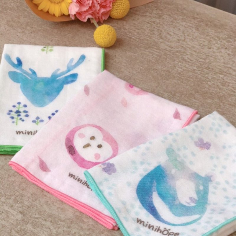 Disappearing animals-organic cotton double gauze handkerchief 3-piece set - Handkerchiefs & Pocket Squares - Cotton & Hemp Khaki