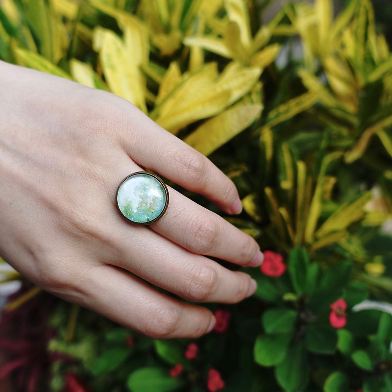 戒指-苔/送禮/紀念/時光寶石/玻璃寶石 - 戒指 - 其他金屬 綠色