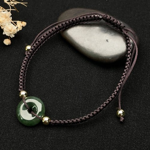瓔珞珠寶盒 E.L.Jewelry Box 【願‧平安】綠飄花翡翠平安扣編織手鍊 |天然緬甸玉翡翠A貨|送禮