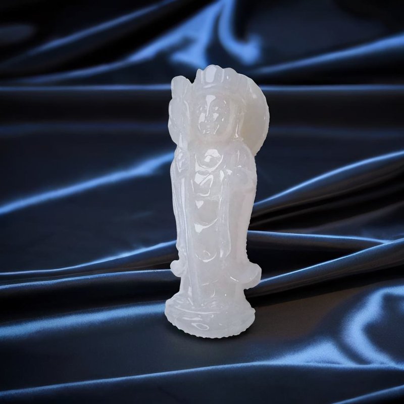 冰種翡翠地藏王菩薩項鍊 | 天然緬甸玉翡翠A貨 | 送禮 - 吊飾/掛飾 - 玉石 白色