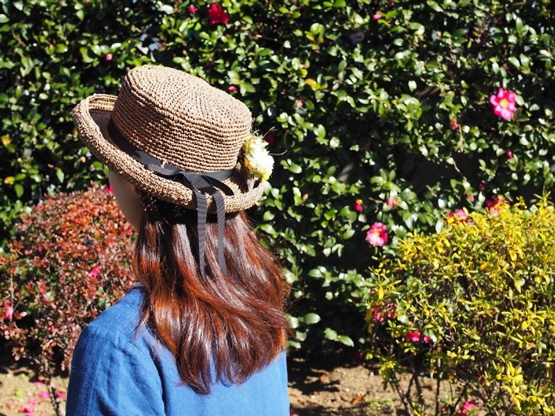 KIKONO帽子【Laura】brown 焦茶色 - 帽子 - 紙 咖啡色