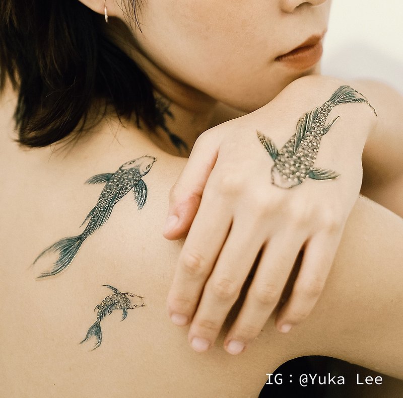 鯉魚狂想-2入紋身貼紙 原創手繪設計 - 紋身貼紙/刺青貼紙 - 紙 藍色
