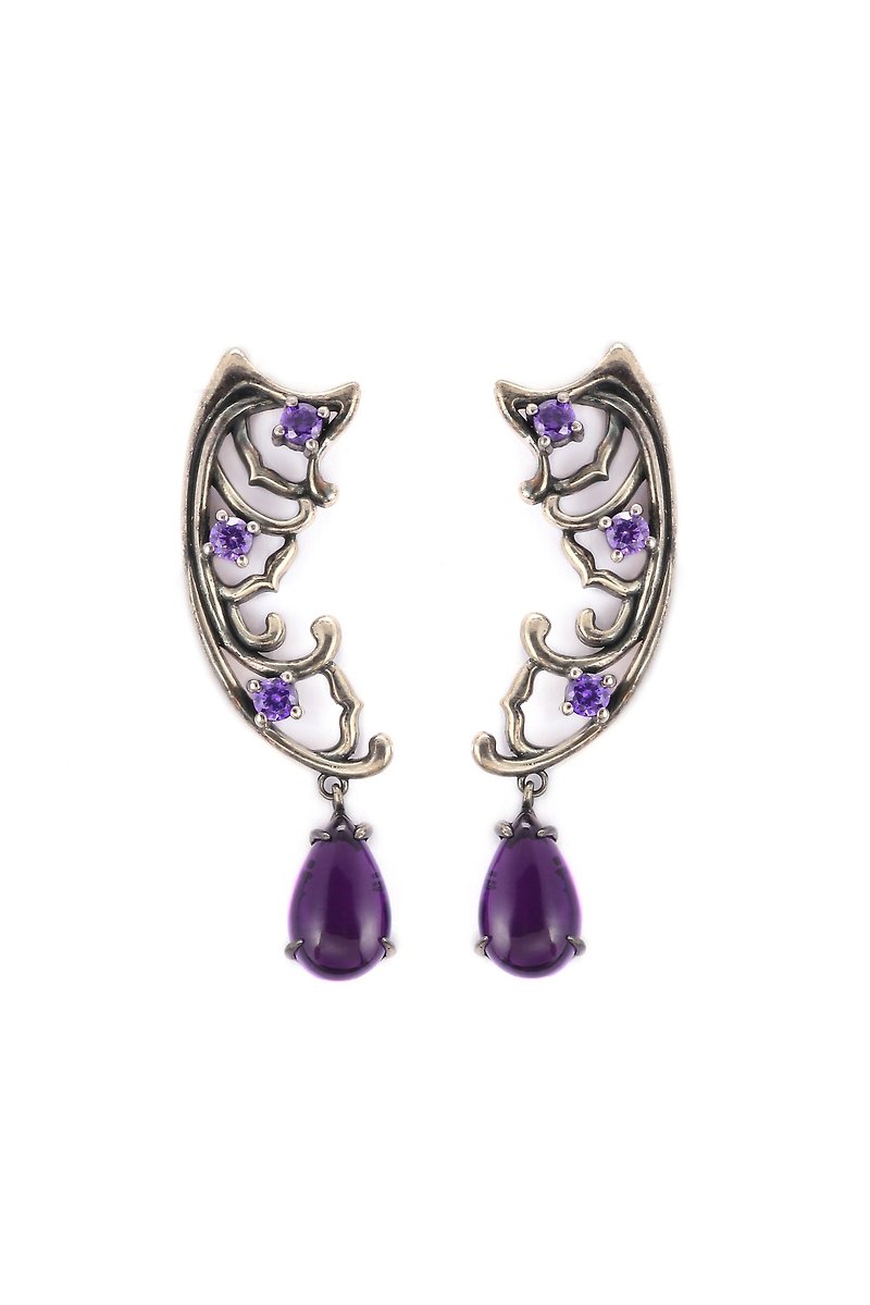 S925 Sterling Silver With Purple Cubic Zirconia Earrrings 02 - Earrings & Clip-ons - Sterling Silver Purple