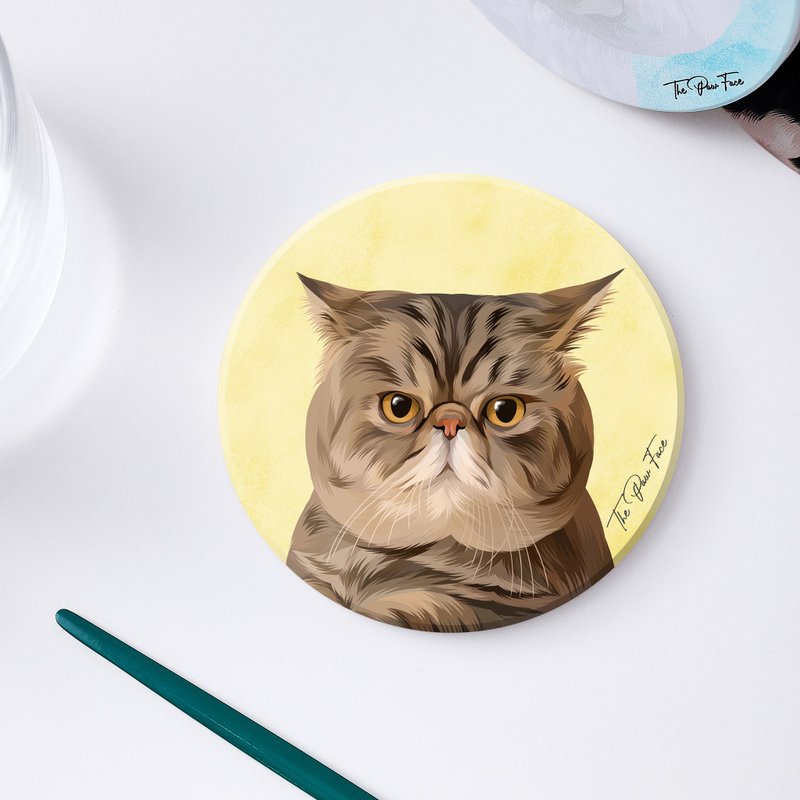 虎斑異短 異短貓 貓貓-圓型陶瓷吸水杯墊/動物/居家用品 自家設計 - 杯墊 - 陶 