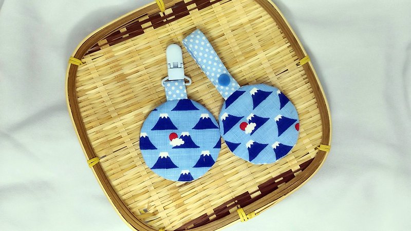 日本富士山(天空藍)/寶貝圓形平安符袋.福袋.香火袋.詩籤袋. - 滿月禮物 - 棉．麻 藍色