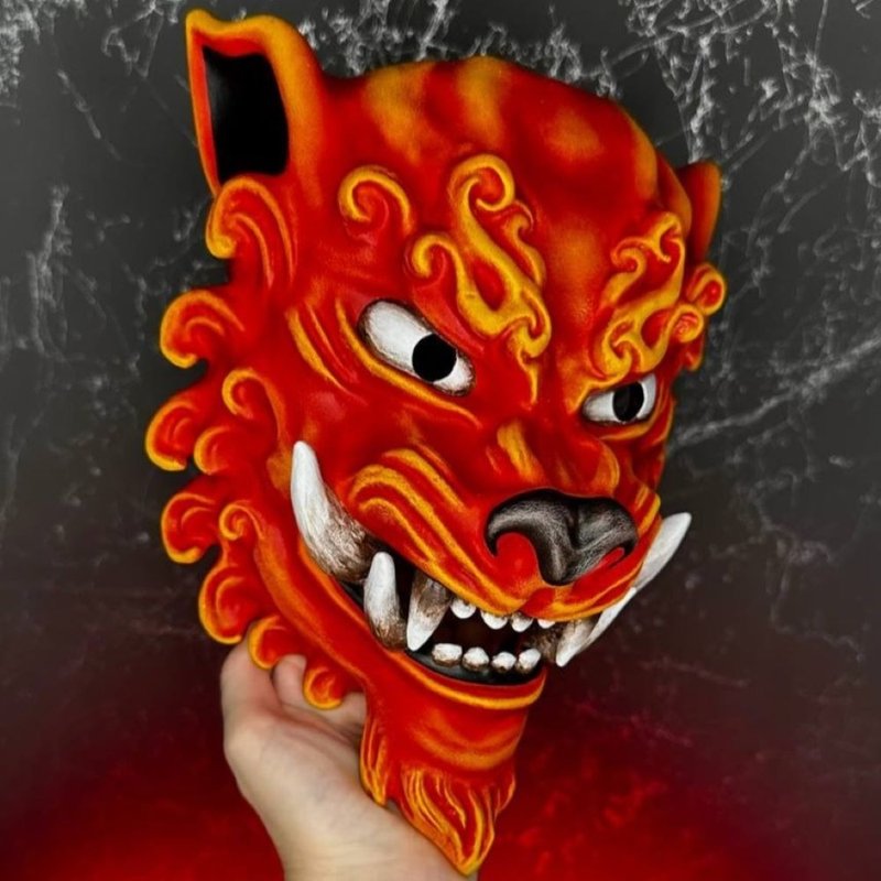 Orange Komainu mask, Chinese Tiger mask, Lion-Dog mask, Foo Dog Mask, Bear mask - 口罩/口罩收納套 - 樹脂 橘色
