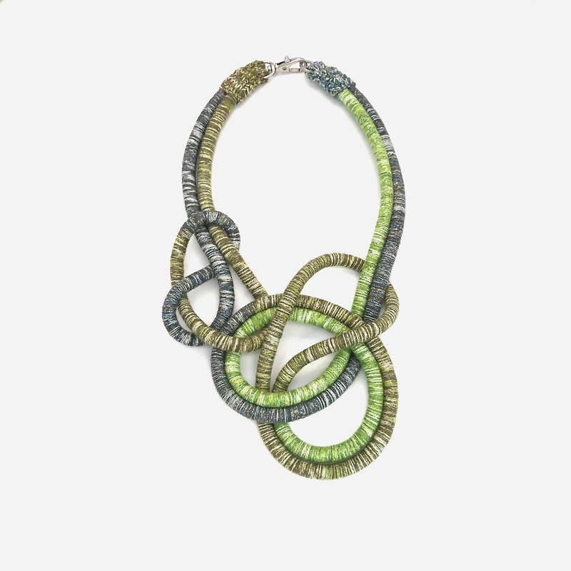 Cotton knitted Necklace Knot Rope necklace Textile necklace - Necklaces - Cotton & Hemp Green