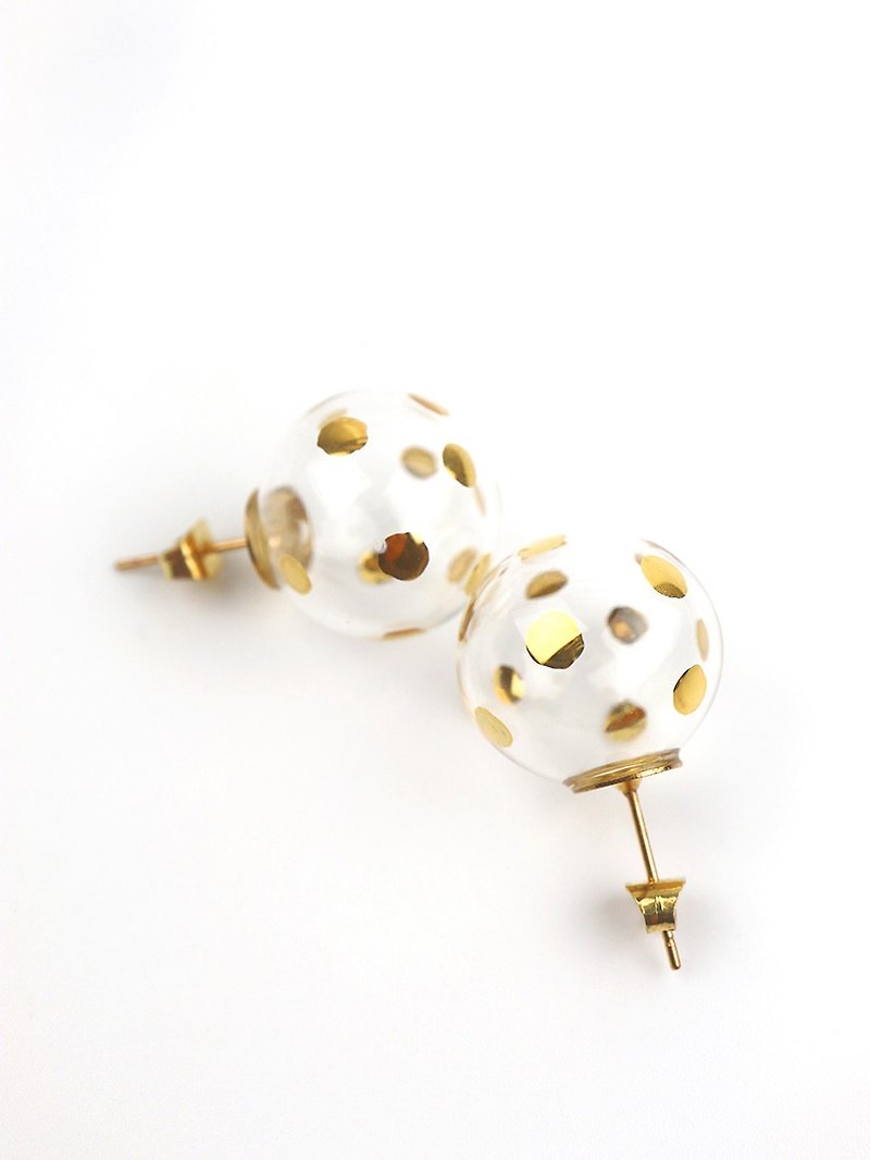 SUSIE GOLD DOTS - Gold-paint polka dots bubbles stud earrings - สร้อยติดคอ - แก้ว สีทอง