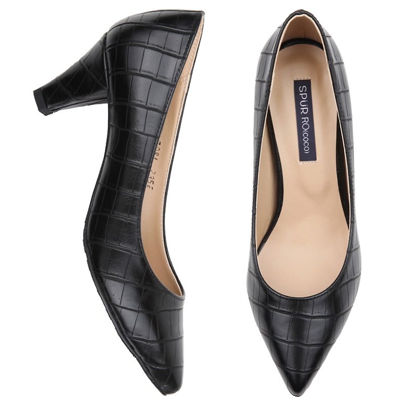 SPUR classy pointed heels HF7081 BLACK - รองเท้าส้นสูง - หนังแท้ สีดำ