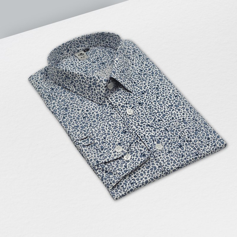 Small leopard print blue shirt - only when you look closely can you see how beautiful it is, and when you buy it home you will know how well it matches. - Men's Shirts - Cotton & Hemp Blue