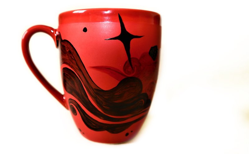 (情人節禮物預售中)閃爍的天空 手工烤杯子(限量一件) - 咖啡杯/馬克杯 - 陶 紅色