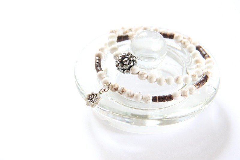 時尚能量珠寶系列-白文石椰子木珠雙環手鍊 - 手鍊/手鐲 - 寶石 白色