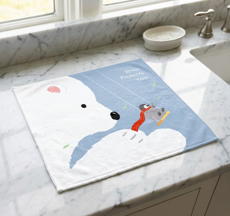 NEW ホワイトベアシリーズ ハンカチ - Jesus Protects You - タオル・バスタオル - その他の化学繊維 