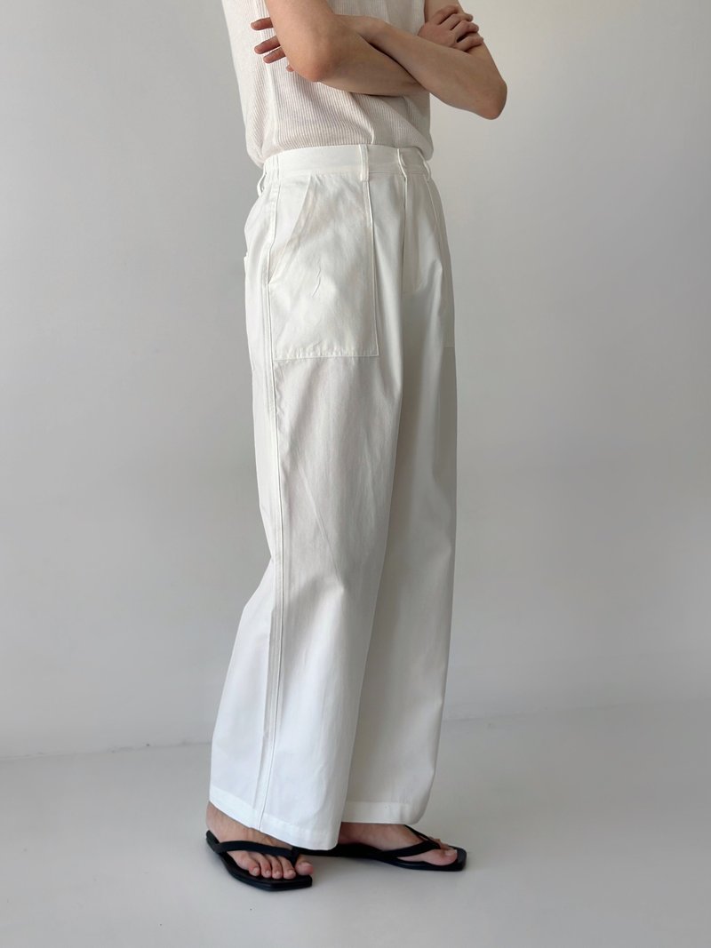 French minimalist lazy white straight trousers - กางเกงขายาว - วัสดุอื่นๆ ขาว